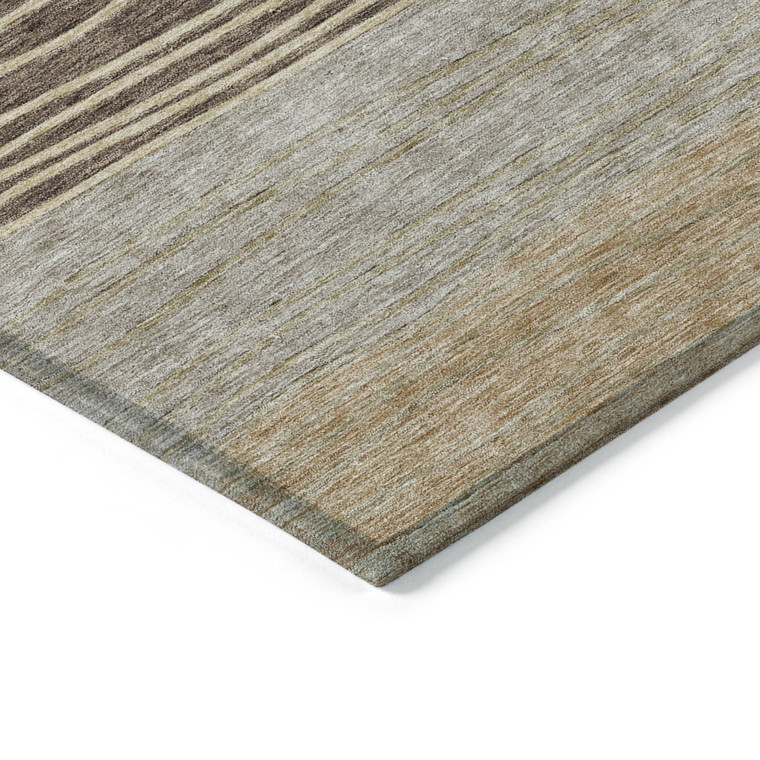 3' X 5' Taupe Brown And Beige Striped Washable Indoor Outdoor Area Rug
