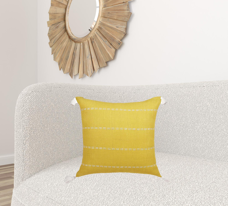 20" X 20" Mustard Linen Striped Zippered Pillow