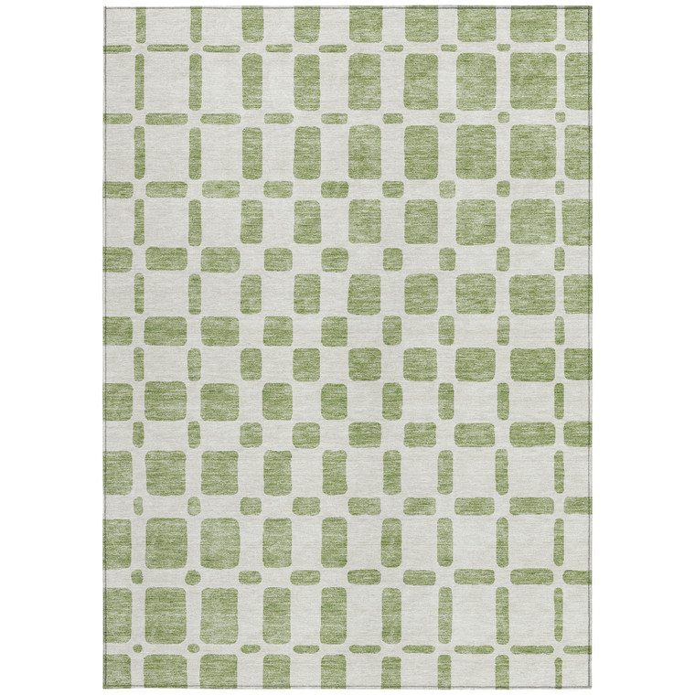 3' X 5' Artichoke Green And Ivory Geometric Washable Indoor Outdoor Area Rug Transitional Style - Artichoke Green, Ivory Color