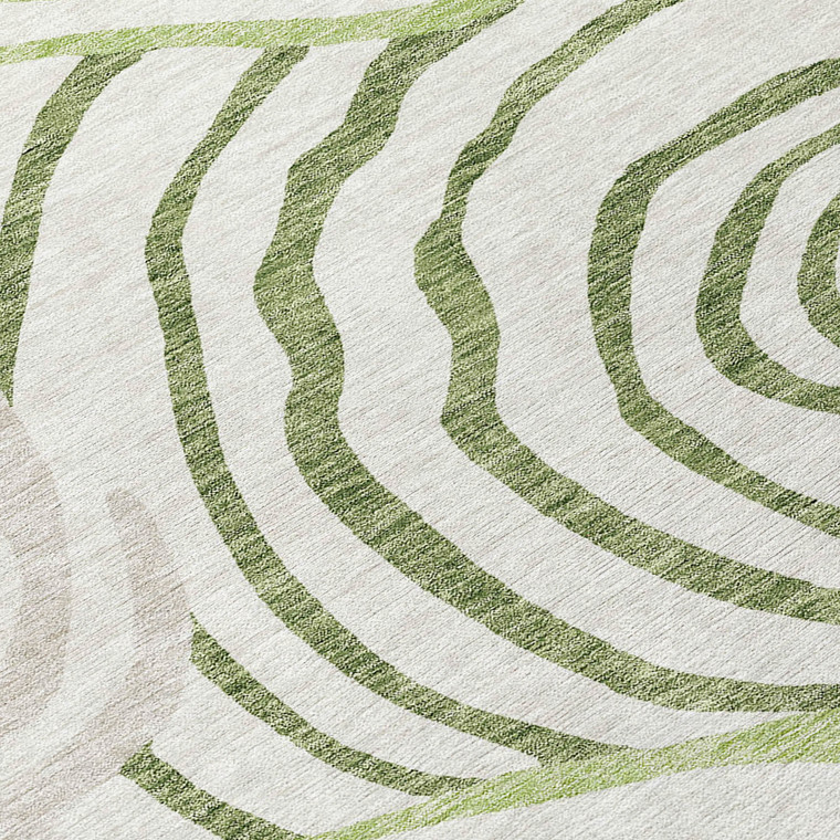 5' X 8' Artichoke Green And Fern Green Abstract Washable Indoor Outdoor Area Rug