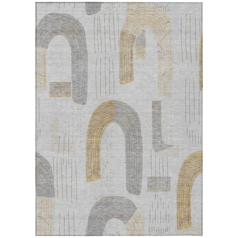 3' X 5' Silver And Gold Geometric Washable Indoor Outdoor Area Rug