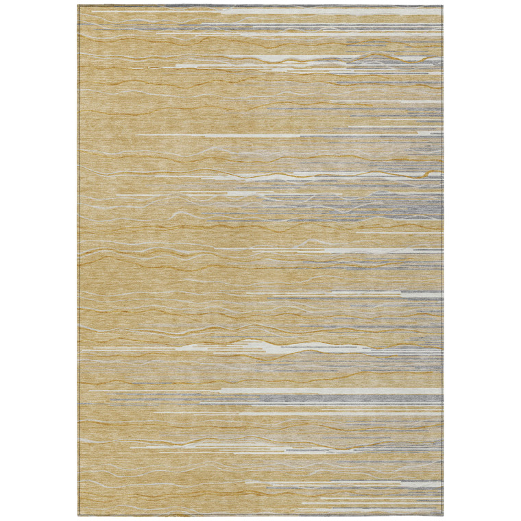 5' X 8' Gold Gray And Ivory Striped Washable Indoor Outdoor Area Rug Transitional Style - Gold, Gray, Ivory Color