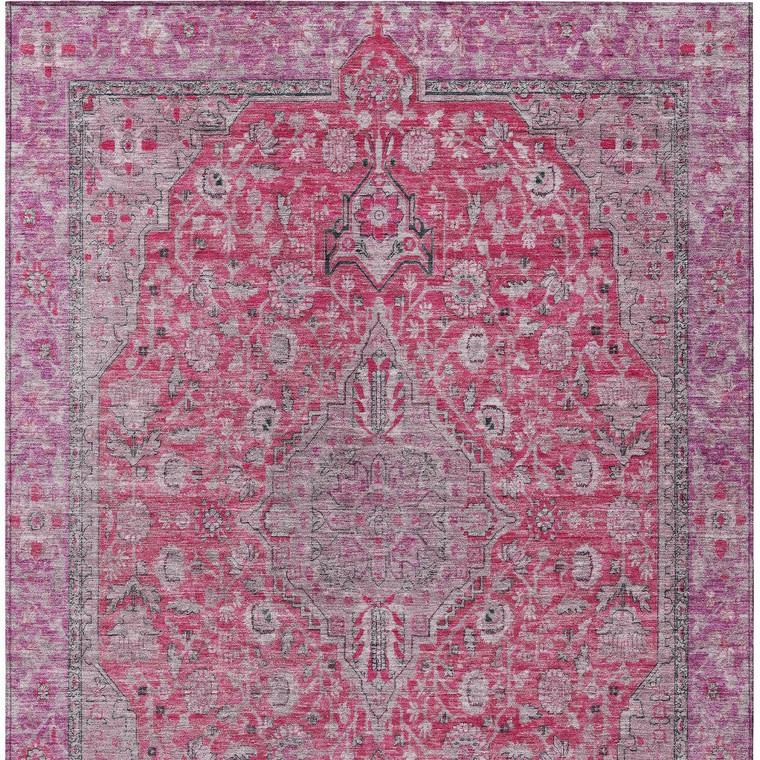 5' X 8' Pink And Lavender Medallion Washable Indoor Outdoor Area Rug