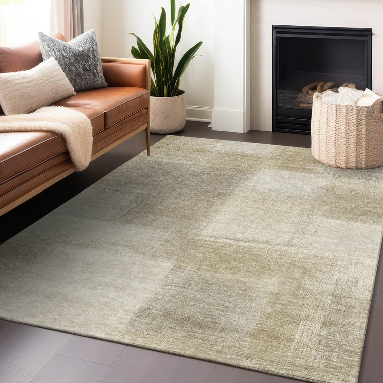 3' X 5' Taupe Geometric Washable Indoor Outdoor Area Rug