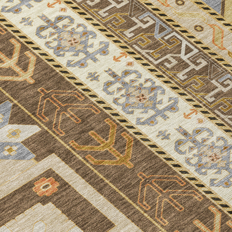 3' X 5' Brown Beige And Ivory Aztec Washable Indoor Outdoor Area Rug