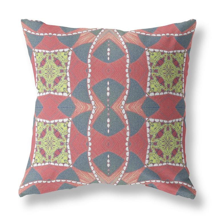 26" X 26" Red And Gray Blown Seam Geometric Indoor Outdoor Throw Pillow