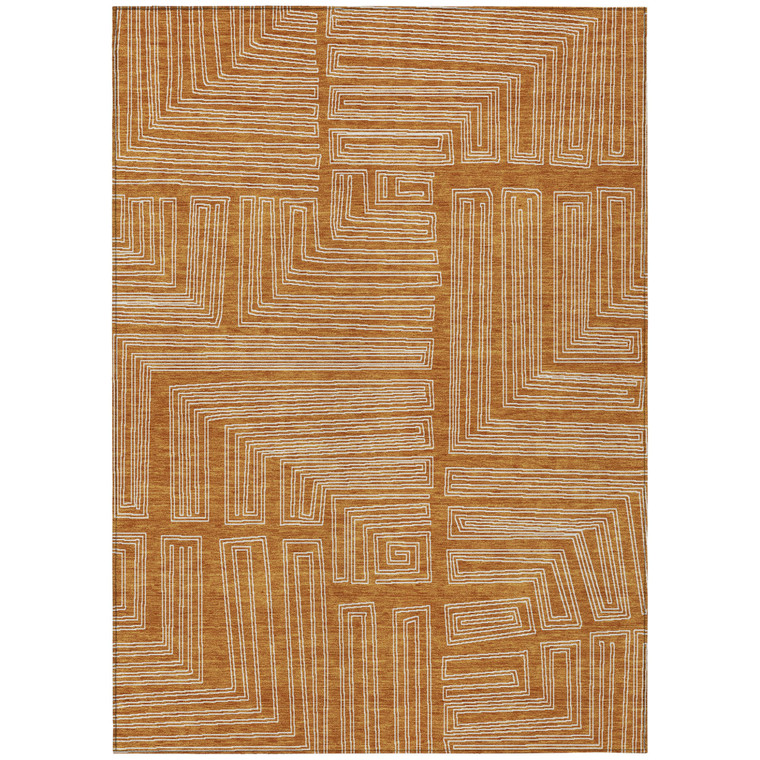 5' X 8' Copper And Ivory Geometric Washable Indoor Outdoor Area Rug Transitional Style - Copper, Ivory Color