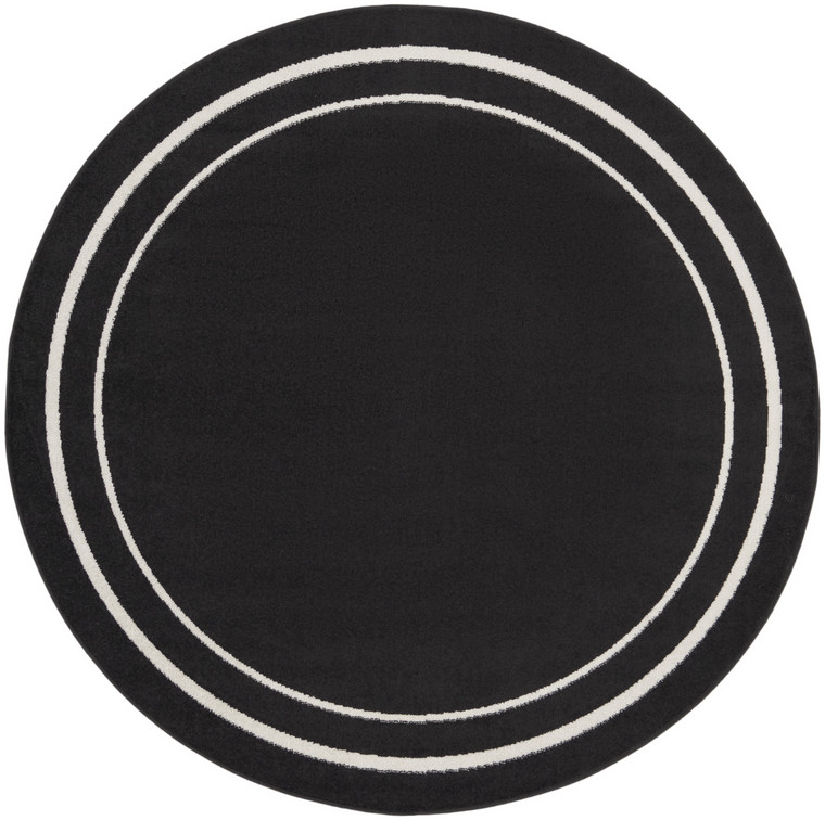 4' Black And Ivory Round Indoor Outdoor Area Rug
