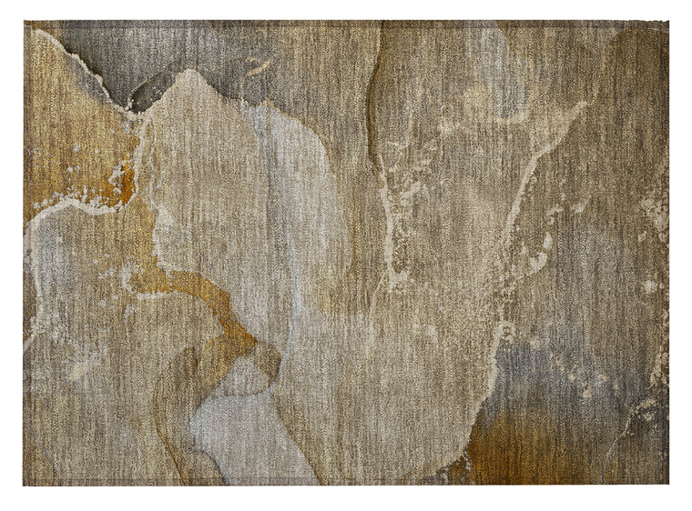 2' X 3' Brown Beige and Gold Abstract Washable Indoor Outdoor Area Rug