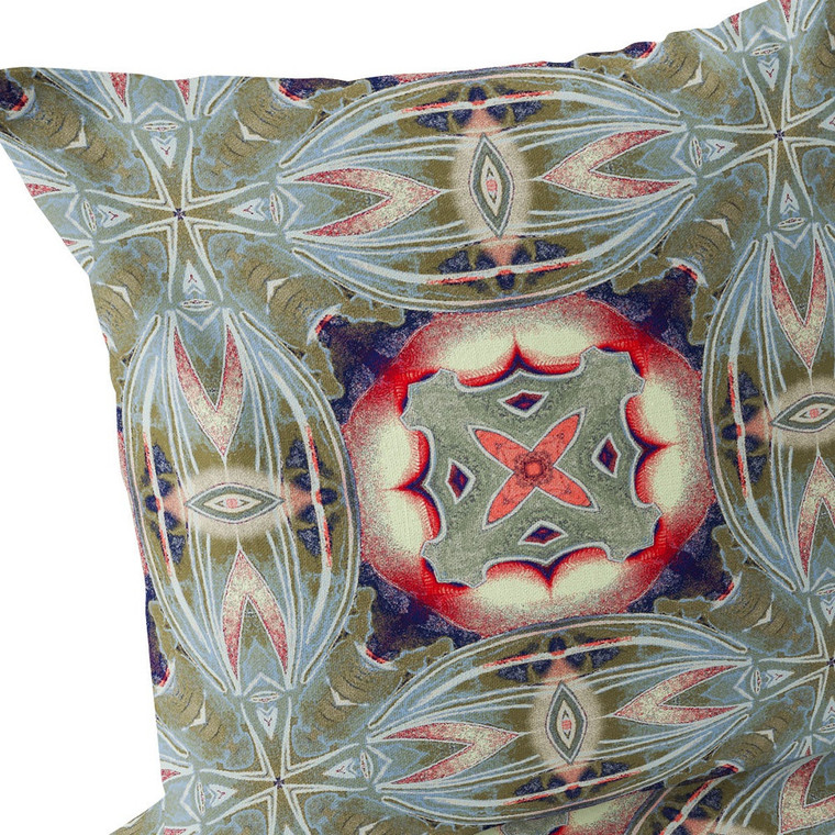 Set of Two 16" X 16" Green and Pink Blown Seam Floral Indoor Outdoor Throw Pillow Polyester Classic Design