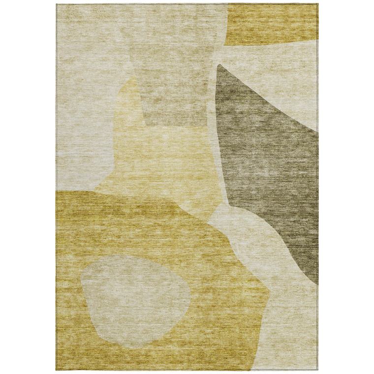 5' X 8' Gold Beige And Wheat Abstract Washable Indoor Outdoor Area Rug - 608219123734