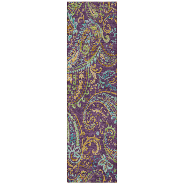 8' Runner Purple Paisley Washable Non Skid Indoor Outdoor Runner Rug