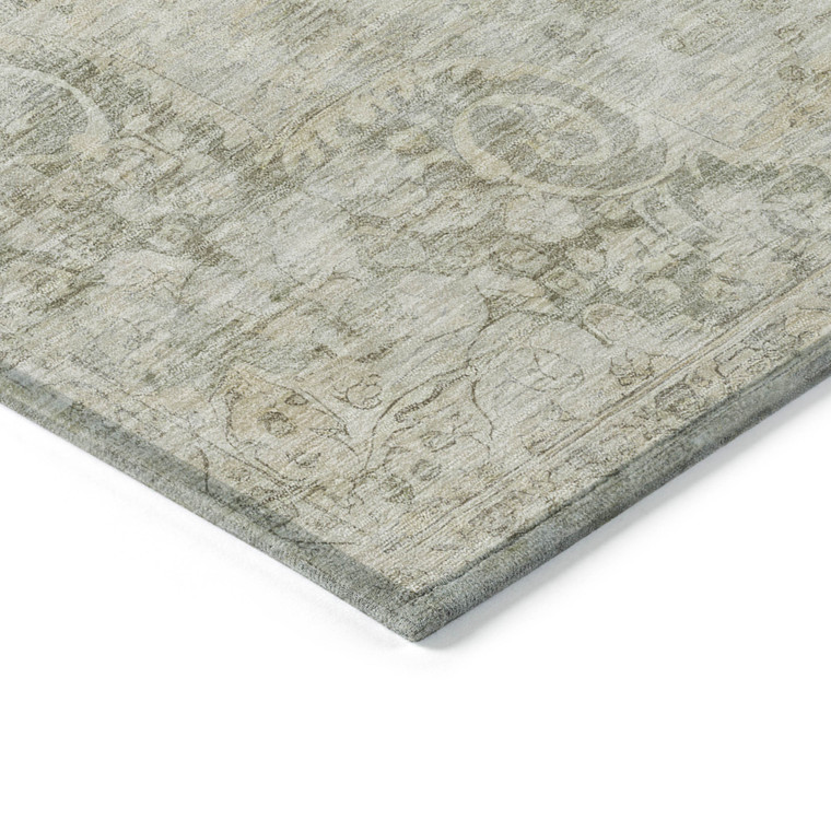 3' X 5' Sage Floral Medallion Washable Indoor Outdoor Area Rug
