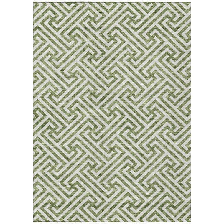 3' X 5' Green And Beige Geometric Washable Indoor Outdoor Area Rug