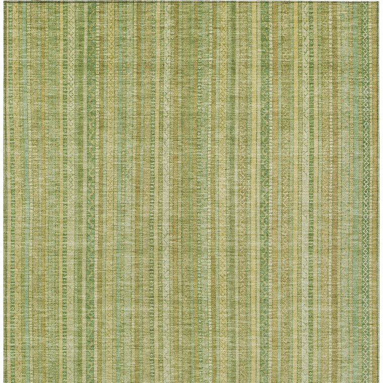 5' X 8' Artichoke Green Fern Green And Gold Striped Washable Indoor Outdoor Area Rug
