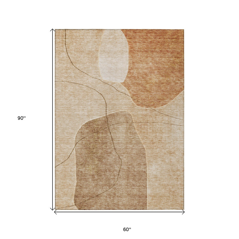 5' X 8' Orange Copper And Terra Cotta Abstract Washable Indoor Outdoor Area Rug Transitional Style - Orange, Copper, Terra Cotta Color