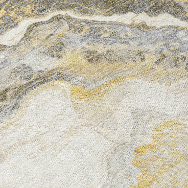 5' X 8' Gold And Silver Abstract Washable Indoor Outdoor Area Rug - Gold, Silver