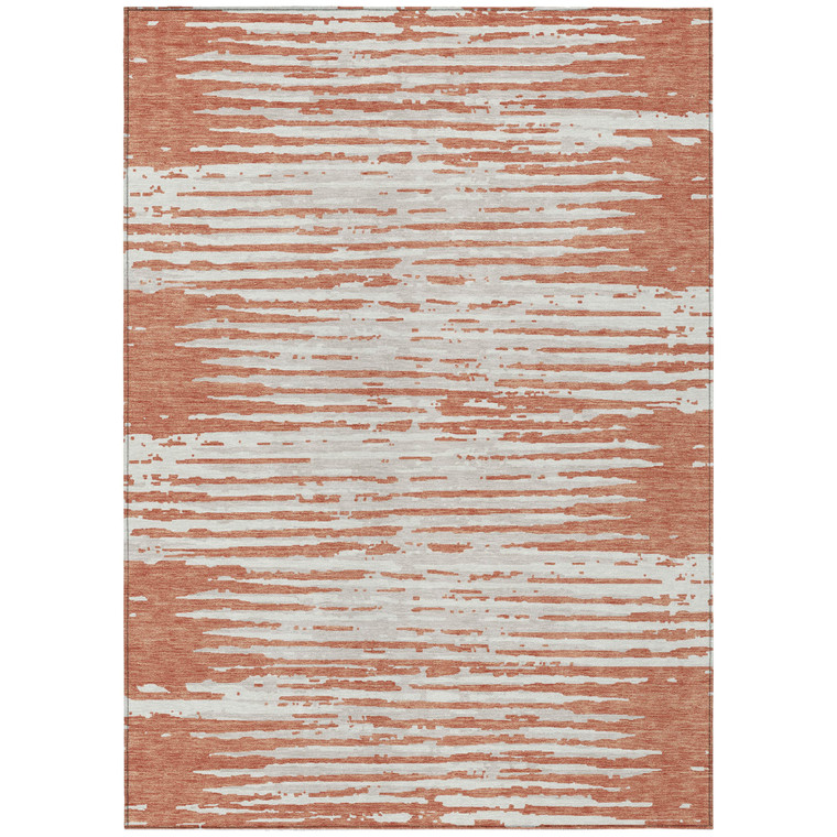 5' X 8' Coral And Ivory Striped Washable Indoor Outdoor Area Rug