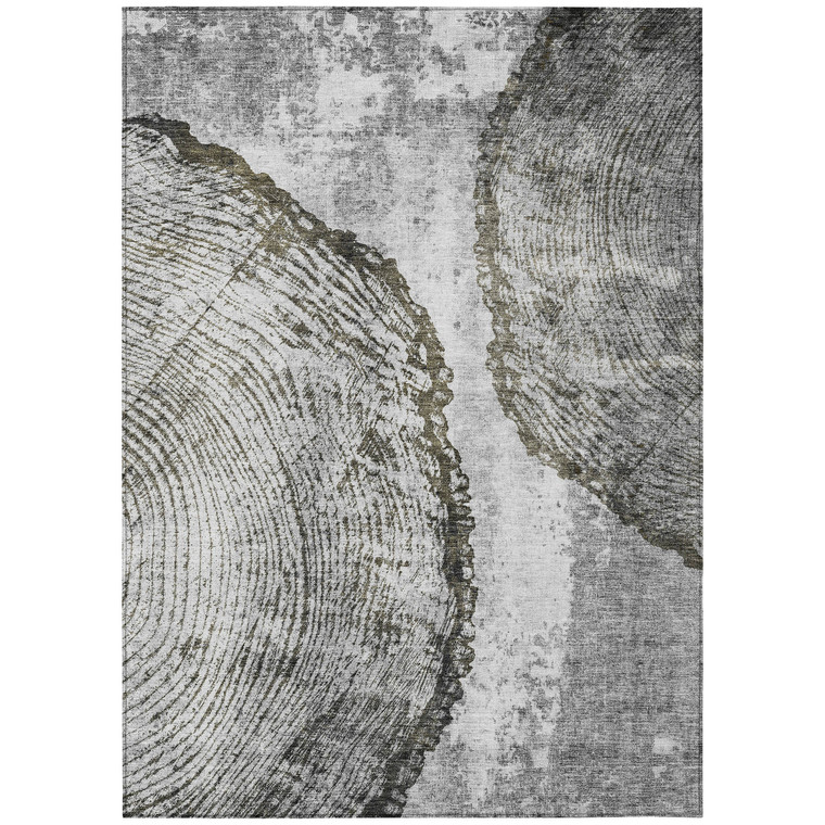 3' X 5' Gray Taupe And Silver Abstract Washable Indoor Outdoor Area Rug