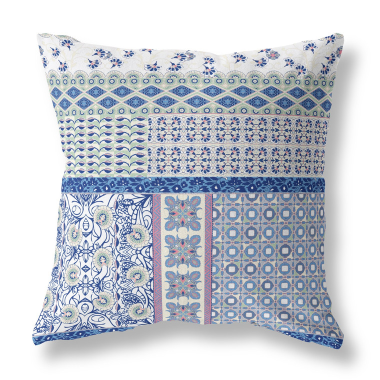 26” Blue Lavender White Patch Indoor Outdoor Zippered Throw Pillow - 808230192478