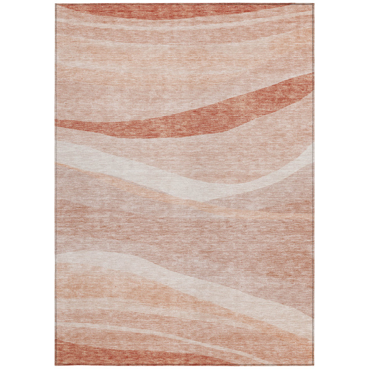 5' X 8' Salmon And Pink Abstract Washable Indoor Outdoor Area Rug