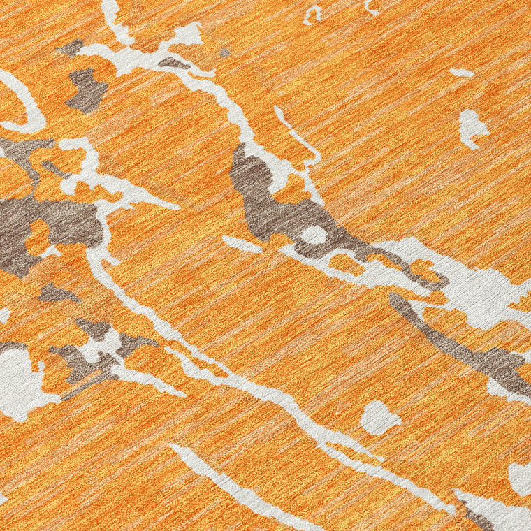 5' X 8' Orange Brown And Ivory Striped Washable Indoor Outdoor Area Rug