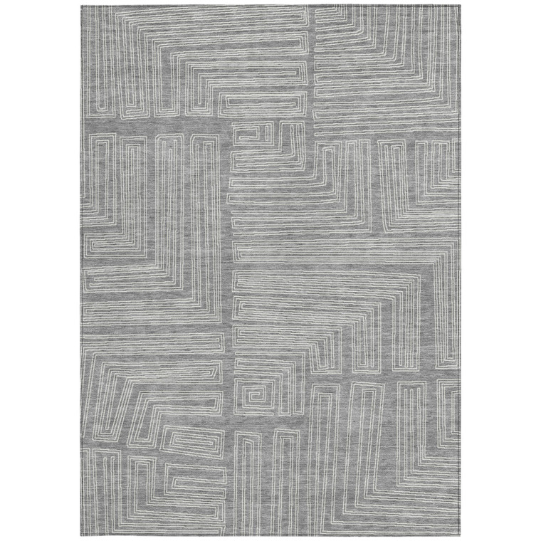 3' X 5' Gray And Ivory Geometric Washable Indoor Outdoor Area Rug Transitional Style - Gray, Ivory Color