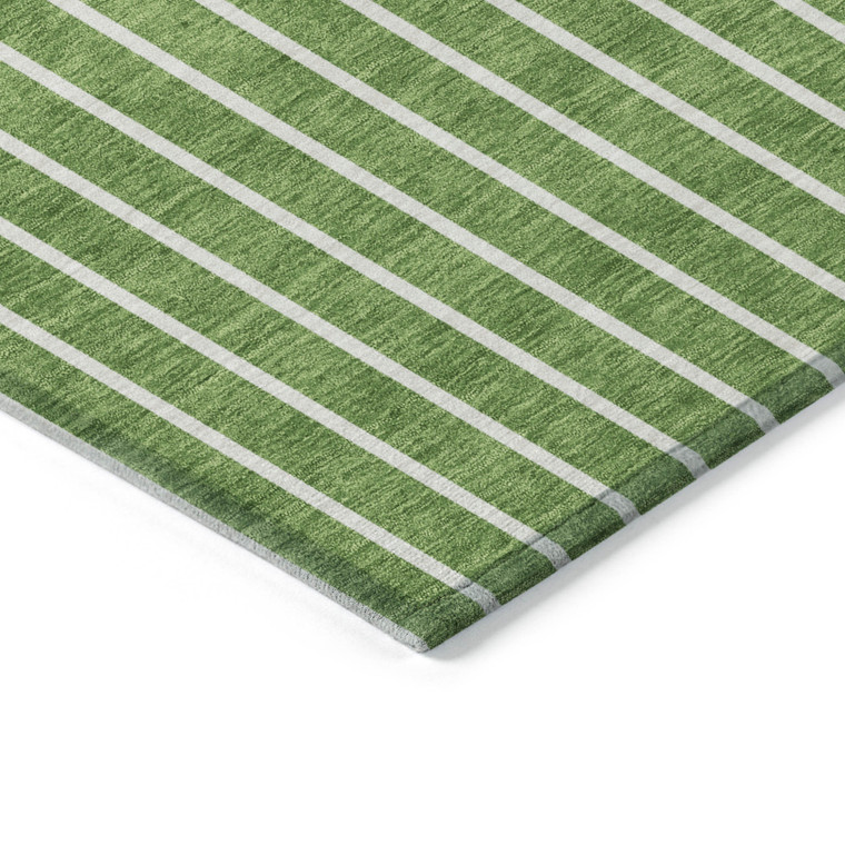 5' X 8' Green And Gray Striped Washable Indoor Outdoor Area Rug Transitional Style - Green, Gray Color