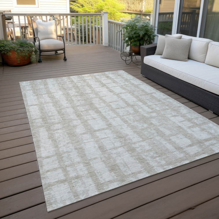 3' X 5' Taupe And Beige Striped Washable Indoor Outdoor Area Rug Transitional Style - Taupe, Beige Color