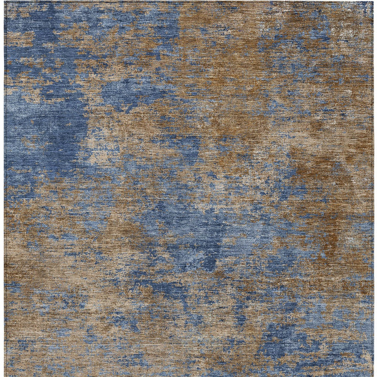 3' X 5' Navy Blue And Brown Abstract Washable Indoor Outdoor Area Rug