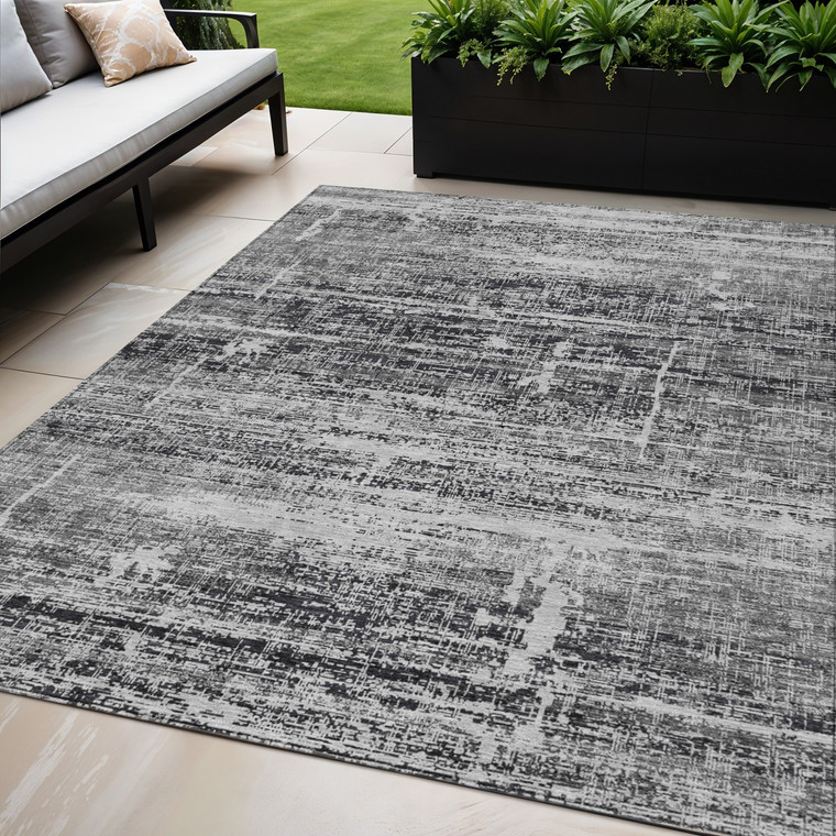 5' X 8' Black Gray And Charcoal Abstract Washable Indoor Outdoor Area Rug
