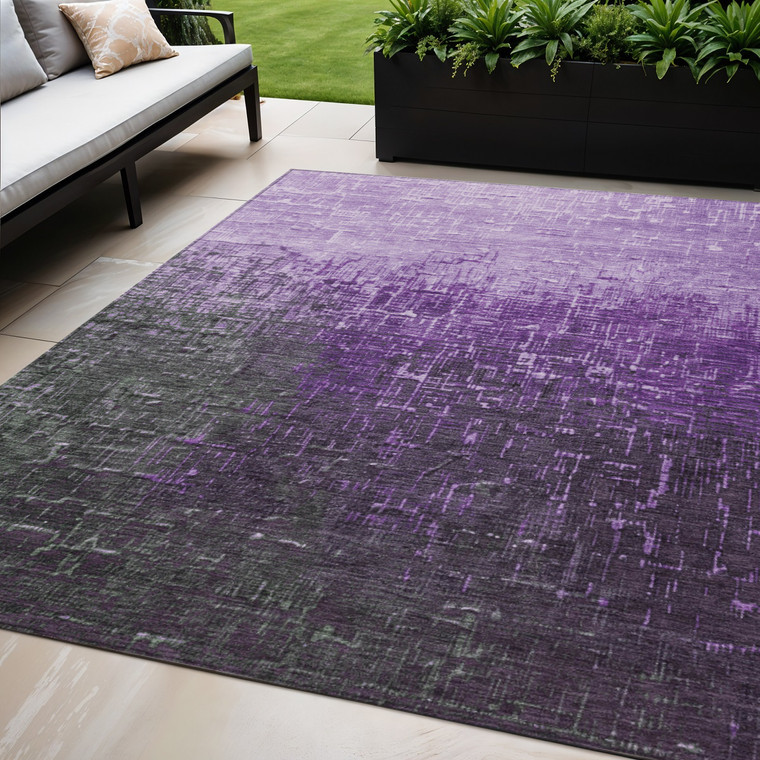 5' X 8' Purple And Dark Gray Ombre Washable Indoor Outdoor Area Rug