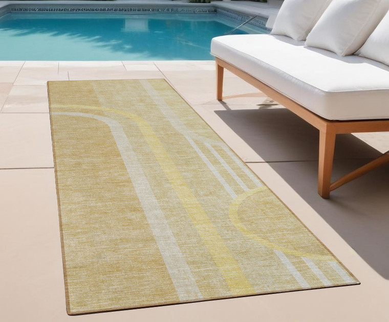 2' X 8' Beige Abstract Washable Indoor Outdoor Runner Rug - Beige
