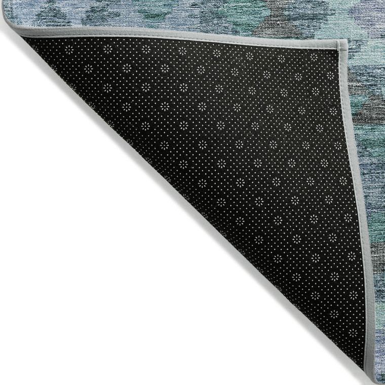 5' X 8' Blue Geometric Washable Indoor Outdoor Area Rug