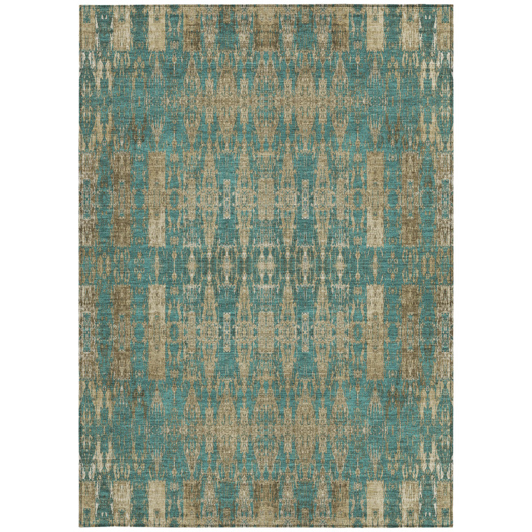 3' X 5' Teal Blue Taupe And Beige Moroccan Washable Indoor Outdoor Area Rug