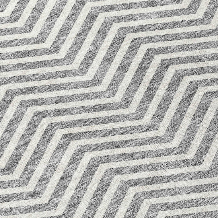 5' X 8' Gray And Ivory Chevron Washable Indoor Outdoor Area Rug - 608219033538