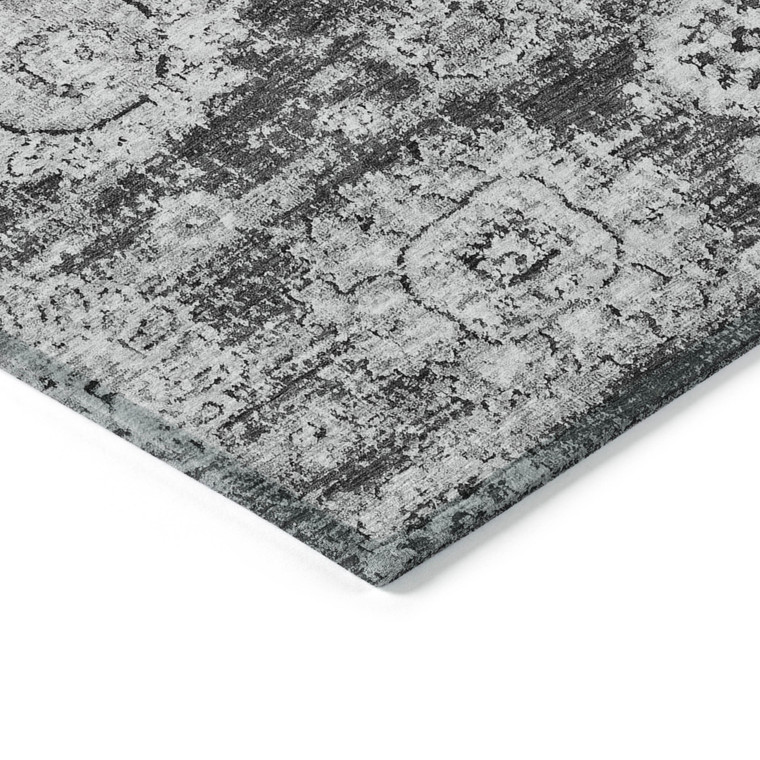 3' X 5' Gray Charcoal And Silver Floral Washable Indoor Outdoor Area Rug - Gray, Charcoal, Silver