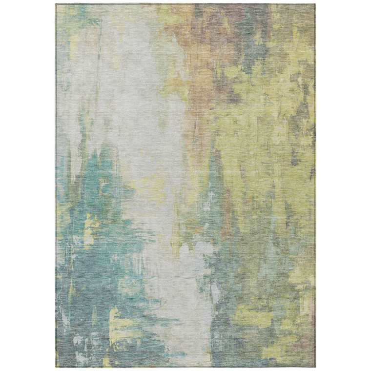 3' X 5' Pale Aqua And Ivory Abstract Washable Indoor Outdoor Area Rug