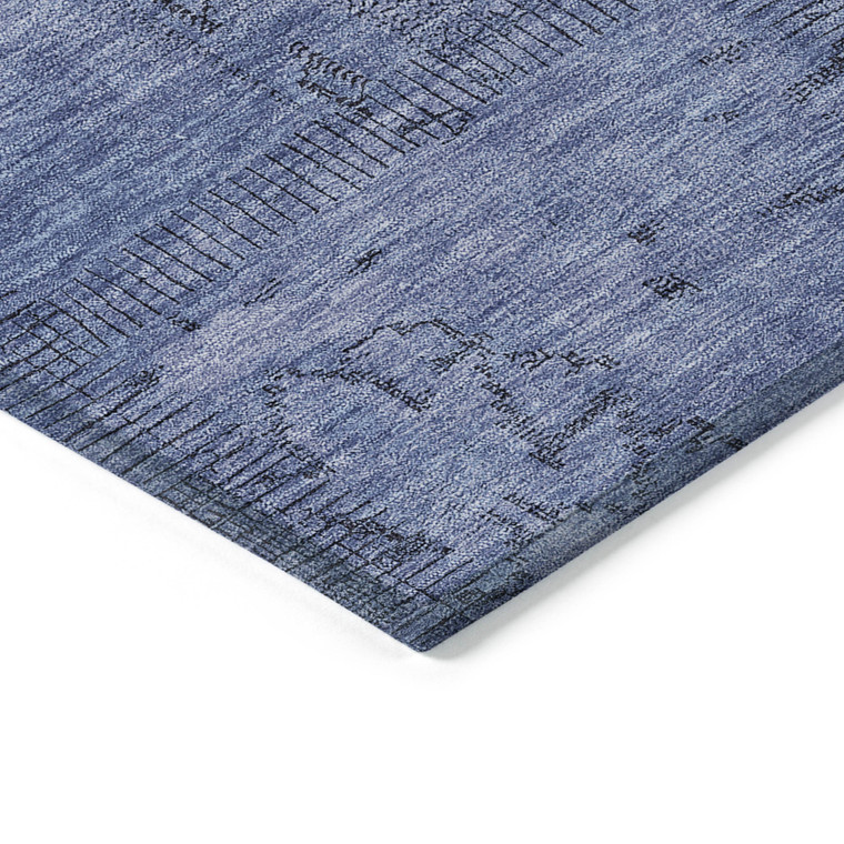 5' X 8' Denim Blue And Sky Blue Patchwork Washable Indoor Outdoor Area Rug