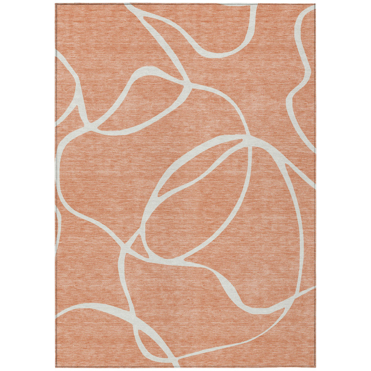 3' X 5' Salmon And Ivory Abstract Washable Indoor Outdoor Area Rug Transitional Style - Salmon, Ivory Color