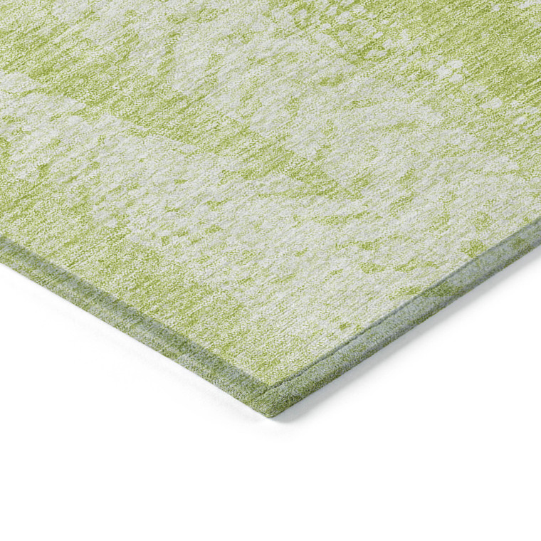5' X 8' Artichoke Green And Ivory Botanical Leaves Washable Indoor Outdoor Area Rug