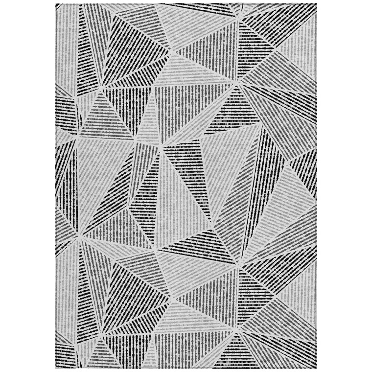 3' X 5' Pewter Charcoal And Gray Geometric Washable Indoor Outdoor Area Rug