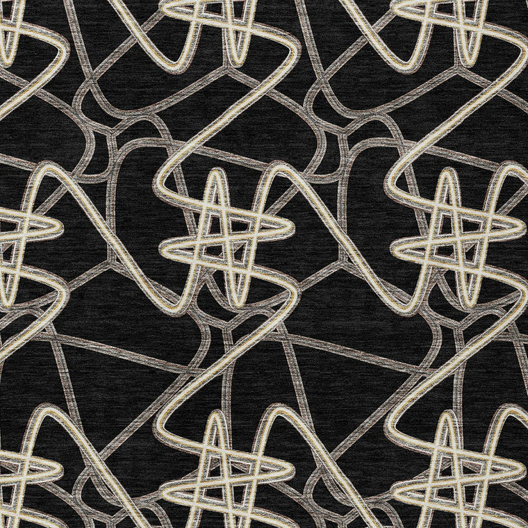 5' X 8' Black Ivory And Brown Geometric Washable Indoor Outdoor Area Rug