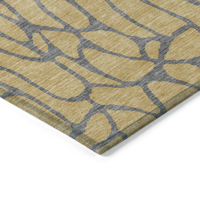 3' X 5' Gold And Gray Geometric Washable Indoor Outdoor Area Rug