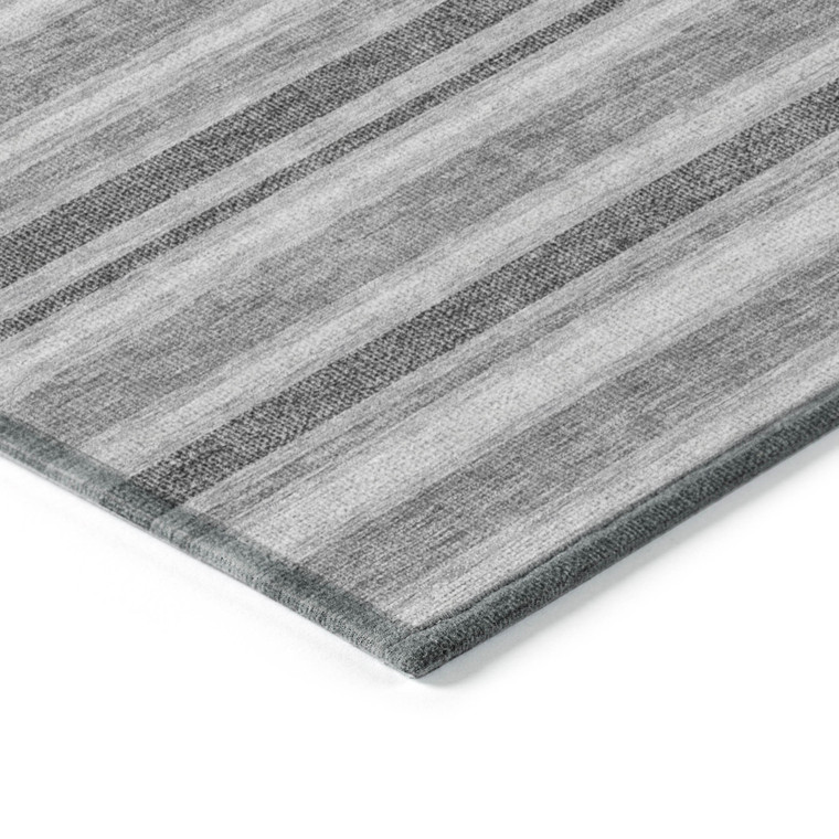 2' X 3' Black Silver and Gray Striped Washable Indoor Outdoor Area Rug