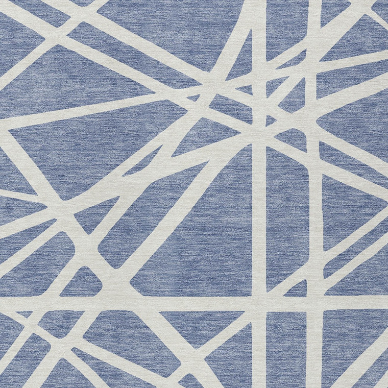 5' X 8' Denim Blue And Ivory Geometric Washable Indoor Outdoor Area Rug - 606114970514