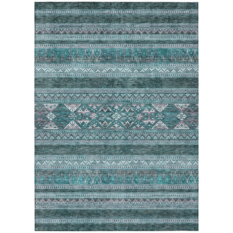 3' X 5' Teal Blue Ivory And Gray Southwestern Washable Indoor Outdoor Area Rug