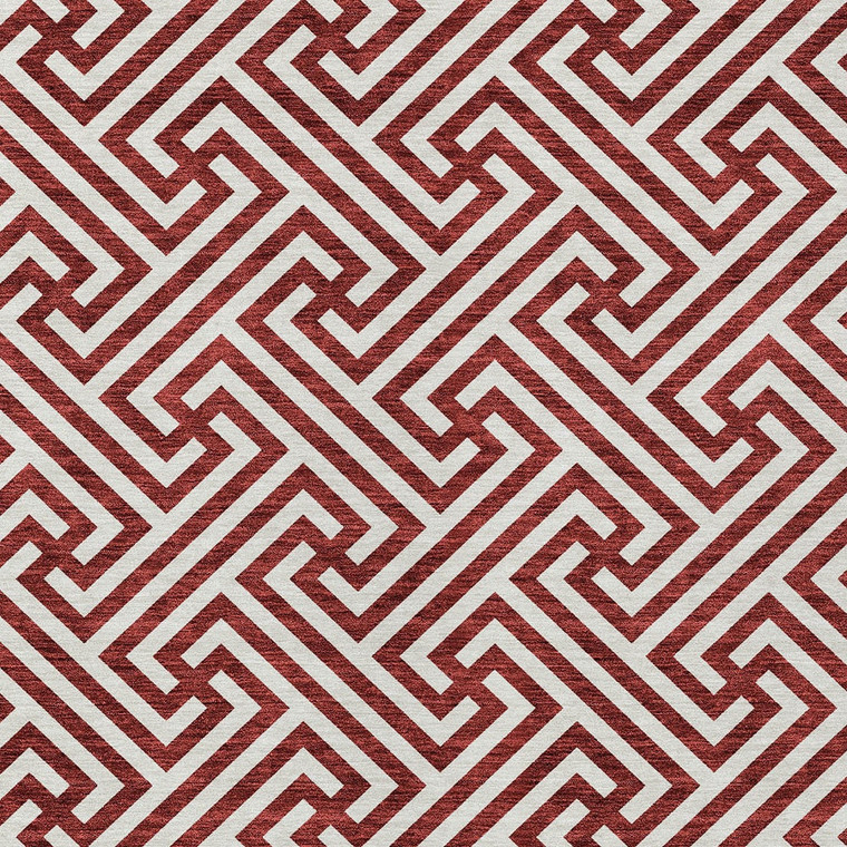 5' X 8' Merlot And Ivory Geometric Washable Indoor Outdoor Area Rug