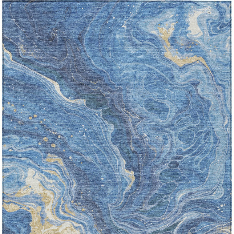 5' X 8' Blue Gold And Ivory Abstract Washable Indoor Outdoor Area Rug - Blue, Gold, Ivory