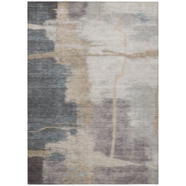 3' X 5' Gray Charcoal And Beige Abstract Washable Indoor Outdoor Area Rug